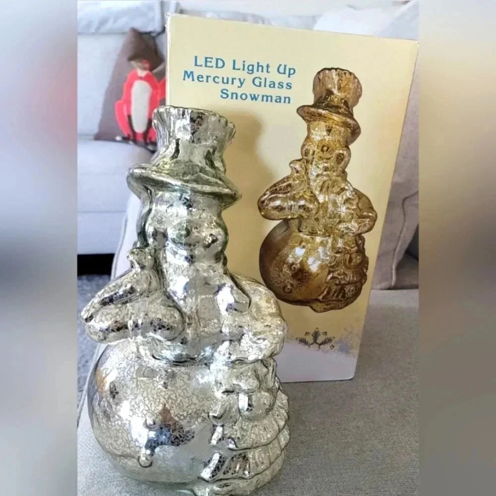 Cracker Barrel exclusive rare silver Mercury glass light up snowman.